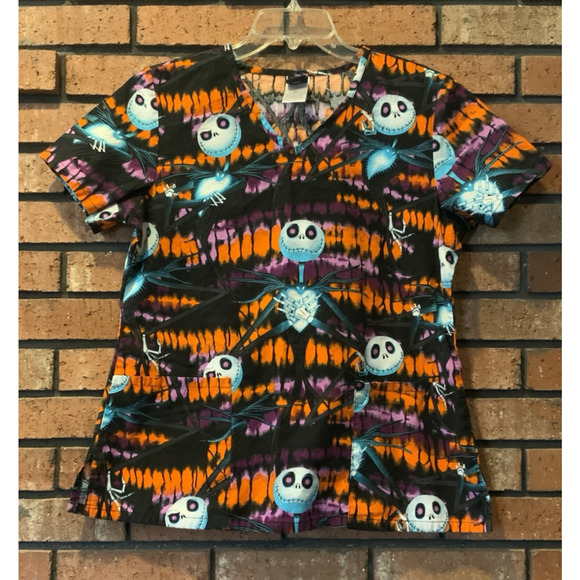 Disney The Nightmare Before Christmas Jack Skellington Womens Scrub Top Size M - Picture 2 of 5